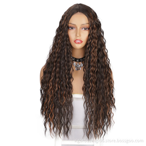 Vigorous Water Wave Hot Sale Cheap Curly Lace Front Wig Ombre Colored Lace Front Synthetic Hair Wigs For Women Lace Frontal Wig